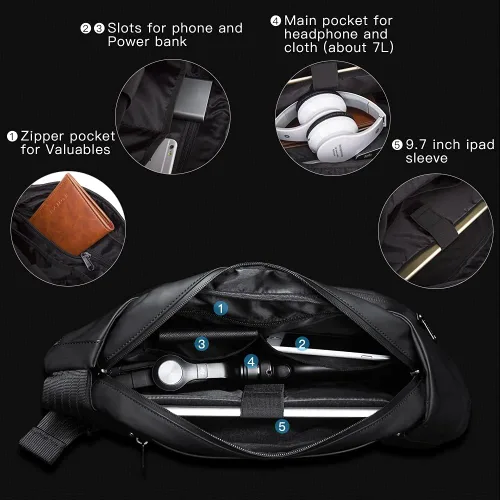 Vista 4 de BANGE Bolso bandolera impermeable y seguro para proteger la carcasa Crossbady, bolsa de hombro para ciclismo, senderismo, viaje, Negro grande, L