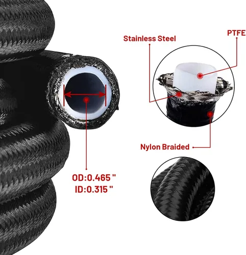 Vista 3 de 6AN Kit de Accesorios de Línea de Combustible PTFE de 10 Pies, Manguera de Combustible Trenzada de Nylon E85 con Kit de Adaptadores de Accesorios