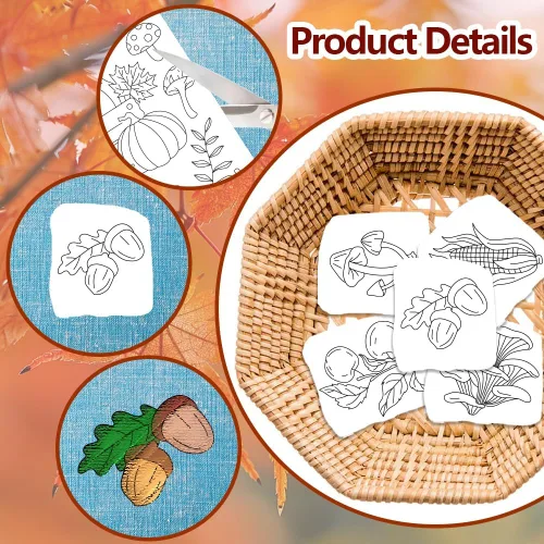 Vista 3 de ORIGACH 4 Hojas Grandes de Estabilizadores de Bordado Solubles en Agua de Otoño, Papel de Bordado de Hojas de Calabaza y Setas para Costura a Mano