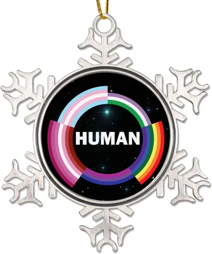Vista 16 de I Love My Uncle LGBT Pride Adornos de Navidad para árbol, bisexual, arco iris, orgullo gay, LGBTQ Pansexual de metal copo de nieve colgante de árbol