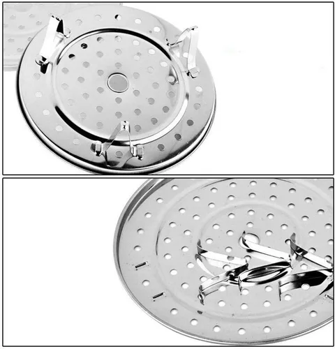 Vista 2 de GBSTORE Cocina redonda de acero inoxidable de 8.5 pulgadas de diámetro estante de vapor con soporte