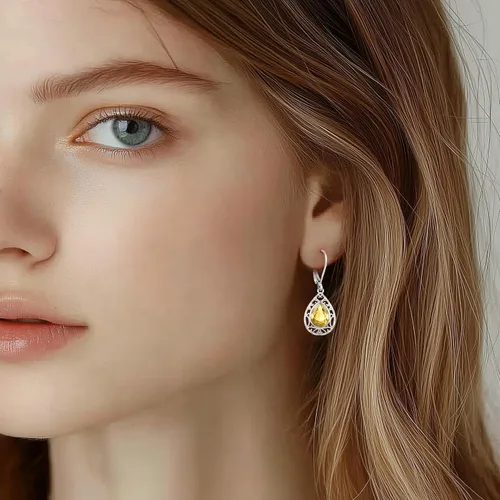 Vista 111 de Aretes colgantes de plata de ley con diseño de árbol de la vida, flor, abeja, animales, gato, colibrí, piedra lunar, turquesa, aretes con cierre