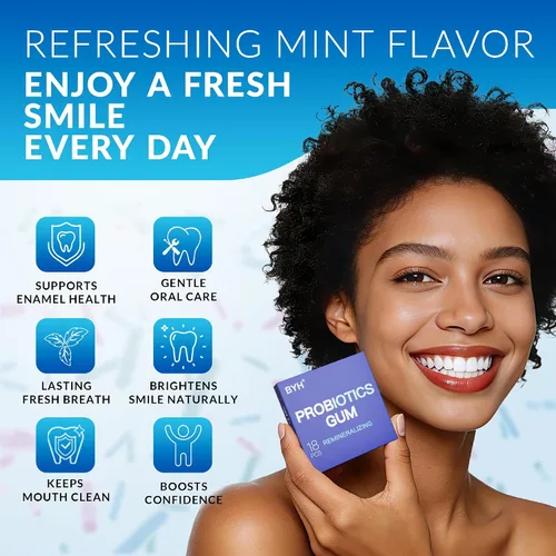Vista 6 de Nano Hydroxyapatite Gum Probióticos Remineralizantes – Chicle de Xilitol Menta Sin Azúcar – Esmalte y Cuidado Oral – Soporte para el Aliento Fresco