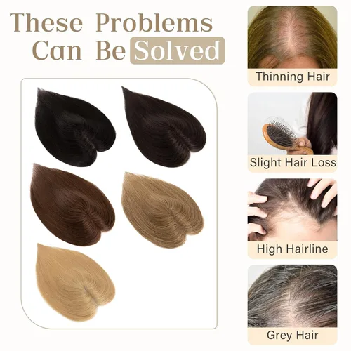 Vista 4 de Elailite Toppers para el cabello para mujer, piezas de cabello humano real para mujeres con cabello delgado, 3.1x3.9 in, base de malla triangular