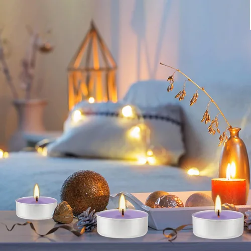 Vista 7 de Howemon Velas de Té Perfumadas de Lavanda Morada - 4 Horas - Paquetes Gigantes a Granel de 100 - Velas de Té Sin Humo para el Día de San Valentín