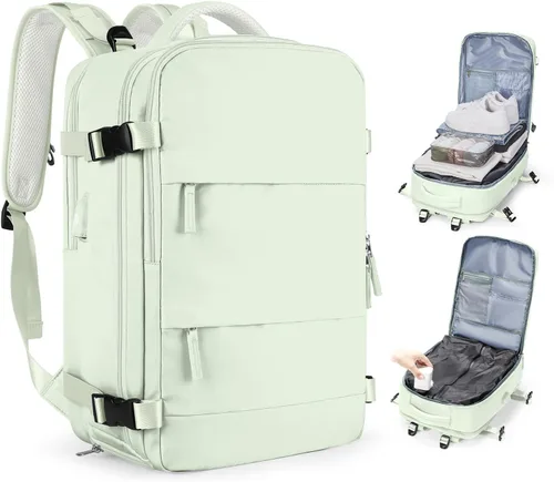 Vista 37 de Mochila de viaje grande, bolsa de mano, aprobada para aviones, para artículos personales, para hombre o mujer, color beige con marrón
