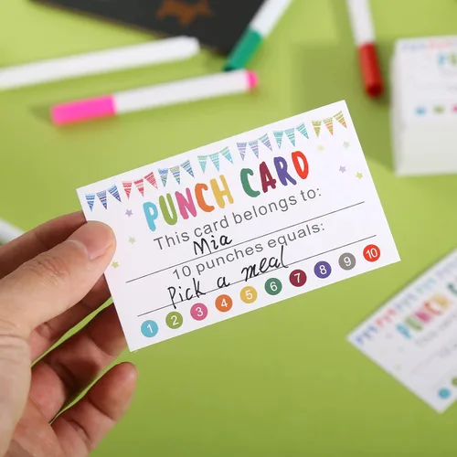 Vista 6 de Tarjetas de perforación, paquete de 200 tarjetas de recompensa con perforador, premio de incentivo de comportamiento para niños, tarjetas de lealtad
