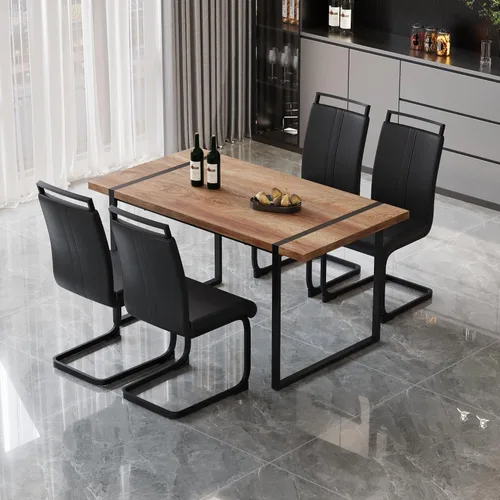 Vista 21 de Juego de mesa de comedor moderno para 4, juego de mesa y sillas de cocina de madera, juego de mesa de comedor de 5 piezas con 1 mesa de MDF y 4