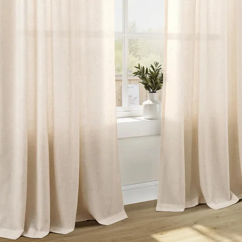 Vista 7 de Naturoom Cortinas de lino de 96 pulgadas de largo y 8 pies para sala de Crema Beige