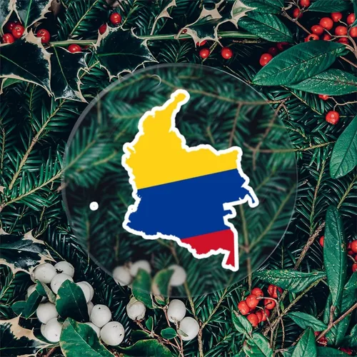 Vista 5 de Adorno de acrílico de Navidad con bandera de Colombia, adorno redondo de Navidad, orgullo nacional de 3 pulgadas con agujero, adorno colgante