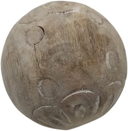 Vista 3 de PD Home & Garden Medallón tallado bola de madera decorativa pequeña 3.15 pulgadas con detalles blancos