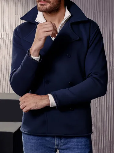 Vista 3 de Hide Fusion Gabardina clásica de lana de invierno con doble botonadura media larga para hombre