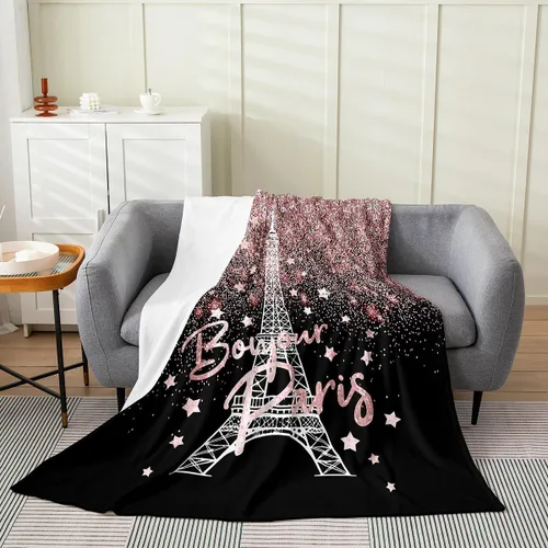 Vista 15 de Feelyou Manta de felpa de la Torre Eiffel con purpurina, color azul, morado, pastel, para todas las estaciones, manta de cama para niños, manta