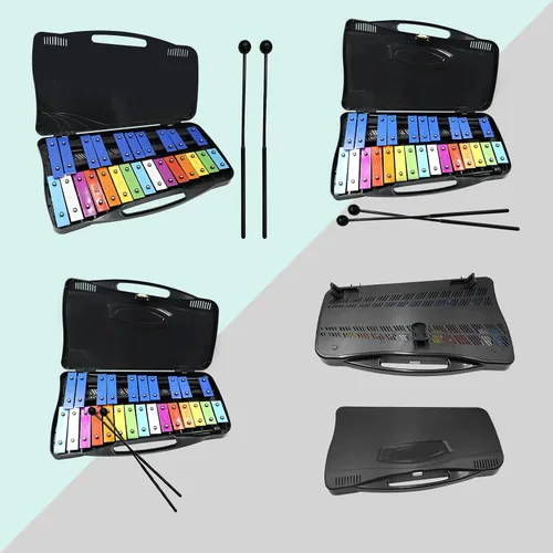 Vista 6 de Soulmate Xilófono Glockenspiel de 25 notas para niños, juguete musical colorido con teclas de metal, instrumento xilófono profesional con estuche
