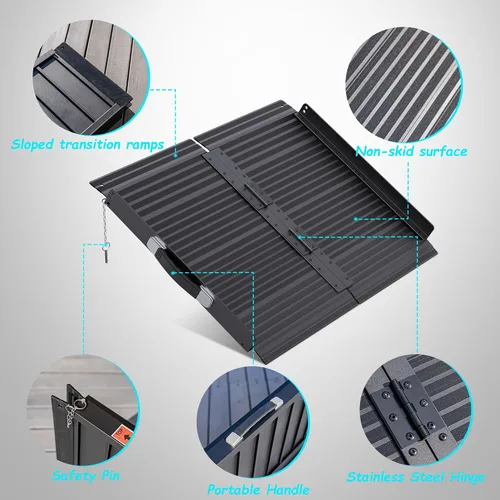 Vista 3 de WHALEMOTOR Rampa portátil para silla de ruedas negra, rampa de aluminio sin costuras y antideslizante de 2 pies, rampas plegables portátiles