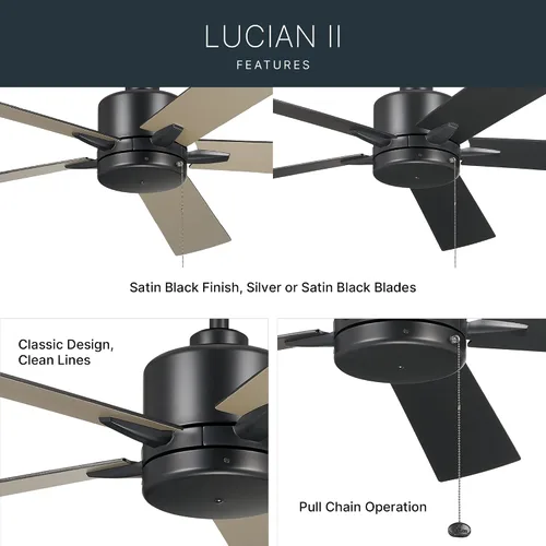 Vista 4 de Kichler Lucian II 60 - Ventilador de techo moderno para interiores con motor de CA, control de cadena de tracción y diseño contemporáneo en negro