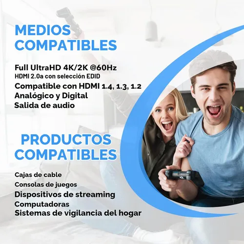 Vista 7 de OREI Divisor HDMI 1x2 2.0 con extractor de audio escalador, 2 puertos con Full Ultra HDCP 2.4K a 60Hz y 3D compatible con control EDID - UHDS-102A