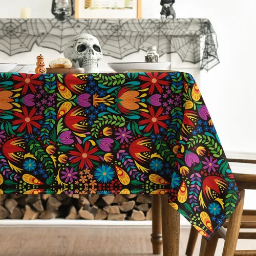 Vista 3 de Horaldaily Mantel rectangular de mesa de México 52x70 pulgadas, diseño festivo de Halloween y Cinco de Mayo, mantel de temporada lavable