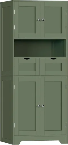 Vista 17 de Iwell Armario de almacenamiento con puertas y estantes, armario de despensa de cocina, gabinetes de baño para sala de estar, cocina, lavandería
