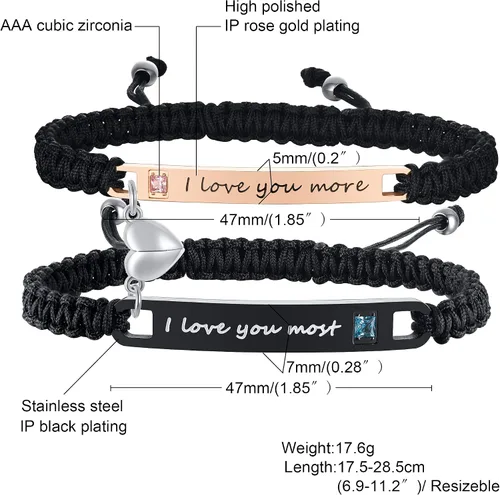Vista 2 de MEALGUET - Pulseras magnéticas personalizadas para parejas de atracción mutua, pulseras de identificación trenzadas con nombre, conjunto de pulseras
