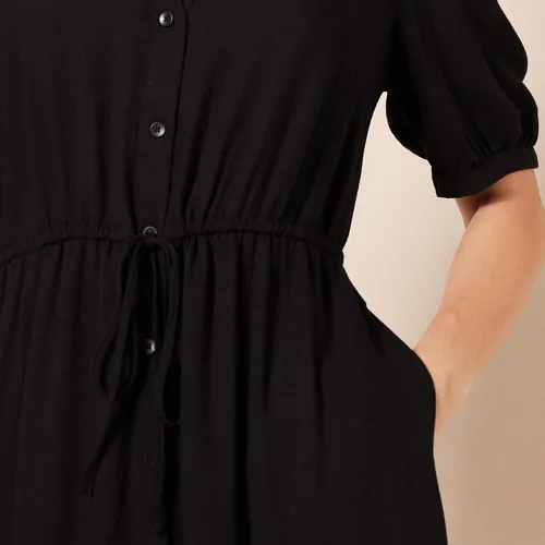 Vista 4 de Tienda Essentials - Vestido por debajo de la rodilla de media manga para mujer, estilo acampanado, ajuste holgado, ceñido en la cintura