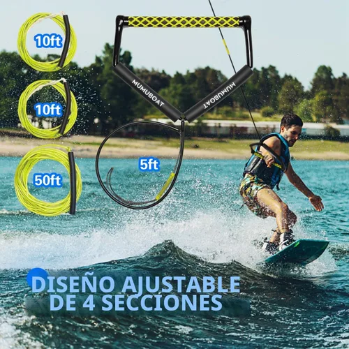 Vista 5 de Dyneema - Cuerda de wakeboard de 75 pies, cuerda de wakeboard no elástica y mango de esquí acuático para deportes acuáticos, 4 secciones cuerda