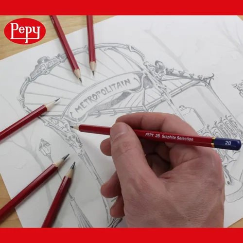 Vista 5 de Pepy Lápices de dibujo profesionales de grafito, juego de 12 lápices de plomo negros preafilados B; perfectos para dibujar, dibujar y sombrear