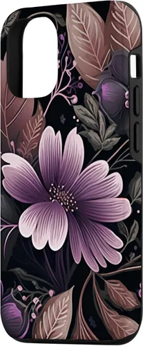 Vista 2 de Funda para iPhone 15 Moody Floral con Flores Moradas y Hojas Decorativas