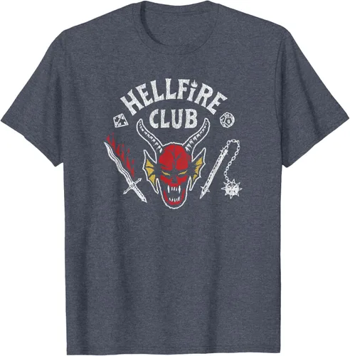 Vista 20 de Stranger Things 4 Camiseta Hellfire Club con Calavera y Armas Negro