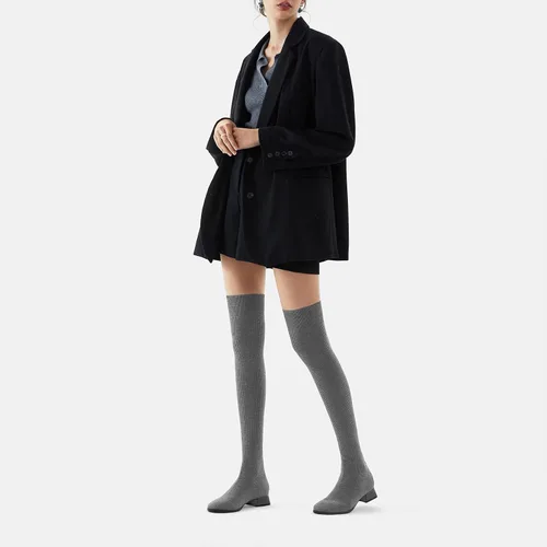 Vista 7 de VIVAIA Madeline - Botas de moda para mujer, punta redonda, por encima de la rodilla, 22.8in, altura del eje, 1.181in, tela tejida de lana, zapatos
