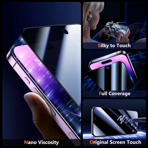 Vista 7 de UniqueMe Protector de pantalla de privacidad para iPhone 14 Pro Max, paquete de 2