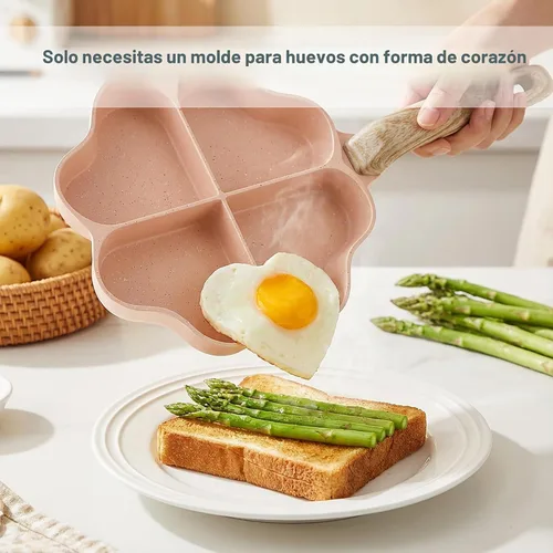 Vista 3 de MOKIKA Sartén antiadherente para tortilla de huevos con secciones de corazón, 4 tazas en forma de corazón, sartén dividida adecuada para estufa