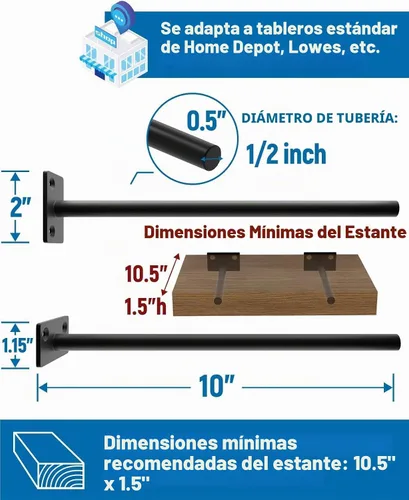 Vista 3 de 12-Pack 10 inch Floating Shelf Brackets, Hidden Shelf Bracket for Wood Negro-paquete de 12