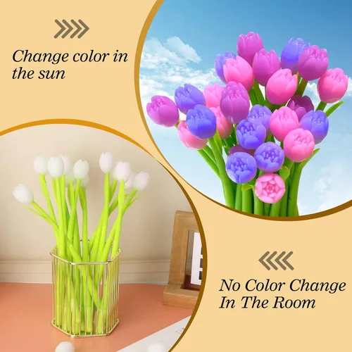Vista 4 de Bolígrafos de flores que cambian de color, paquete de 30 bolígrafos creativos de tinta de gel para la escuela, hogar, oficina, papelería, regalo