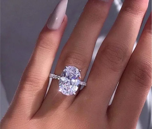 Vista 4 de Anillo de compromiso elíptico de plata 925 de corte perfecto de 3 quilates con circonita cúbica para mujer, anillo de compromiso con halo