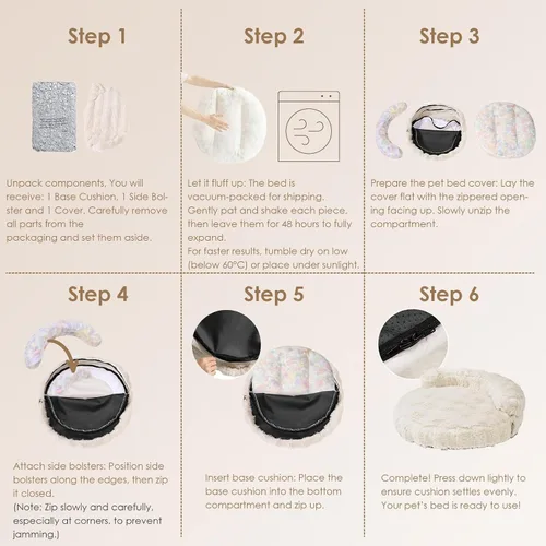 Vista 7 de EHEYCIGA Sofá cama suave para gatos de interior, cama extra pequeña esponjosa para perros con funda extraíble lavable, sofá para mascotas, Crema