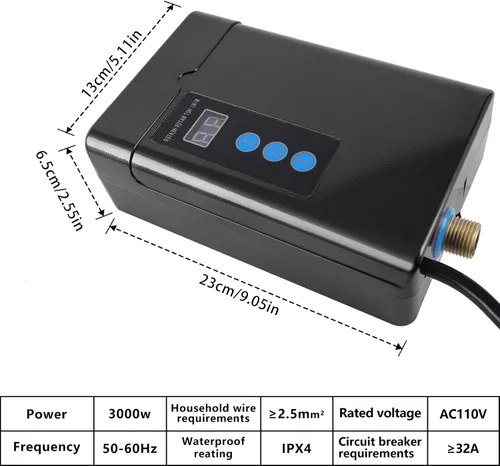 Vista 3 de Calentador de agua eléctrico sin depósito 110V 3000W debajo del fregadero, calentador de agua caliente instantáneo bajo demanda para cocina y baño