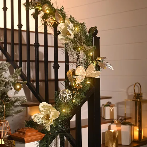 Vista 5 de Valery Madelyn Guirnalda de Navidad preiluminada de 6 pies (1.8 m) con luces para repisa, guirnalda de Navidad iluminada para exteriores con bolas