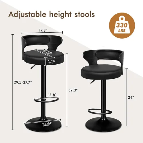 Vista 6 de ALFORDSON Juego de 2 taburetes de bar, taburetes de bar giratorios de altura ajustable para encimera de cocina, modernas sillas de bar tapizadas