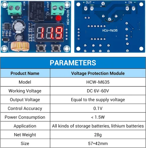 Vista 4 de ICSTATION - 2 protectores digitales de bajo voltaje, interruptor de desconexión de corte de bajo voltaje de 12-36 V 20 A, módulo de protección