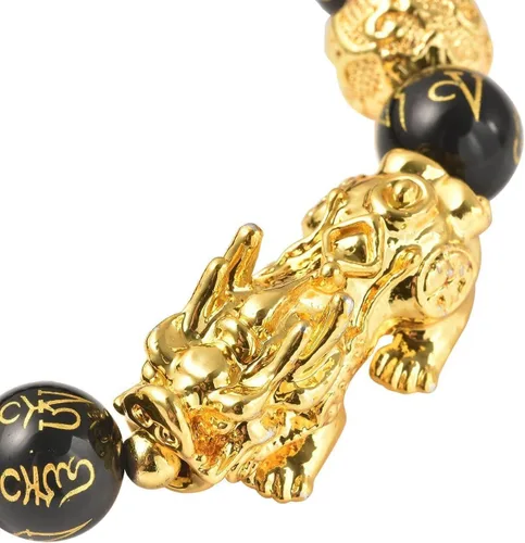 Vista 5 de SHOP LC DELIVERING JOY Feng Shui Wealth Bracelet for Men Women, Beads Stretchable Good Luck Bracelet Gold Plated Dragon Lucky 6.50" Birthday