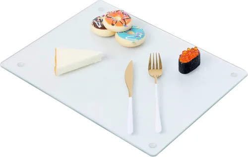 Vista 10 de Murrey Home Tabla de cortar de vidrio para encimera de cocina, tablas de cortar de vidrio templado aptas para lavavajillas, pequeña bandeja Suave