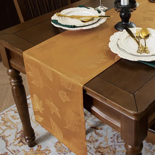 Vista 8 de Joyfol Day Caminos de Mesa Jacquard Verde de Navidad, Camino de Mesa Floral de Damasco Impermeable para Navidad, Vacaciones, Festival de Invierno