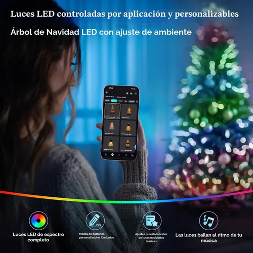 Vista 3 de HOLLO STAR Árbol de Navidad tipo lápiz preiluminado de 7.5 pies con 400 luces LED, control de aplicación, árbol de Navidad artificial Aspen, luces