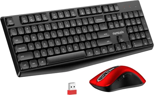 Vista 8 de memzuoix Combo de teclado y mouse inalámbricos, juego ergonómico de tamaño completo de 2.4 G con mouse de 1400 DPI, receptor USB sin retrasos