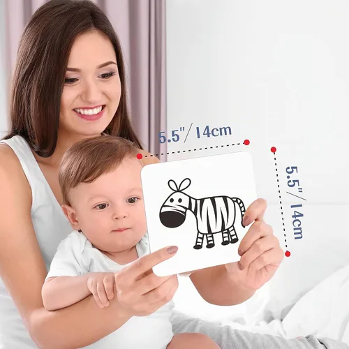Vista 3 de 50 páginas de tarjetas de estimulación visual, 25 tarjetas de estímulo visual para bebés en blanco y negro, juego de tarjetas de desarrollo