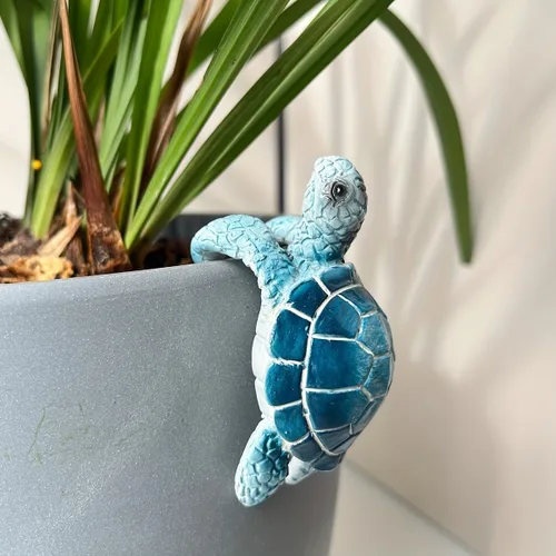 Vista 4 de Decoraciones de maceta de tortuga azul, tortuga marina colgante de resina para maceta, figura de tortuga, colgador de maceta, estatua pequeña