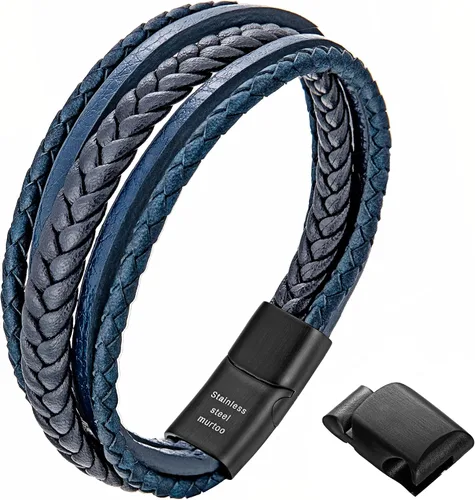 Vista 14 de murtoo Mens Leather Bracelet with Clasp Cowhide Multi-Layer Braided Leather Mens Bracelet