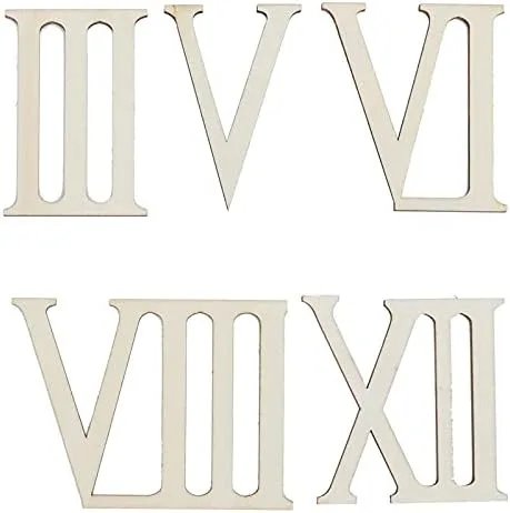 Vista 7 de Letras de madera sin terminar números romanos formas de madera números romanos forma madera numéricos números reloj madera artesanía 2.8 in