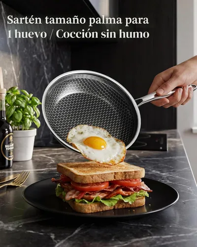 Vista 3 de [Usado] Sartén antiadherente usada con tapa de 7 pulgadas, panal, sin PFAS, todas